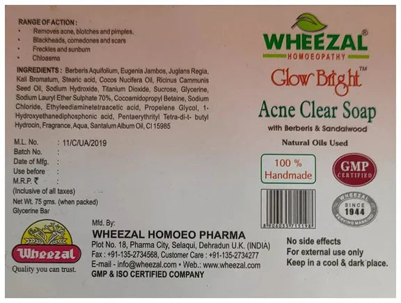 Wheezal Glow Bright Acne Clear Soap - 75 gm