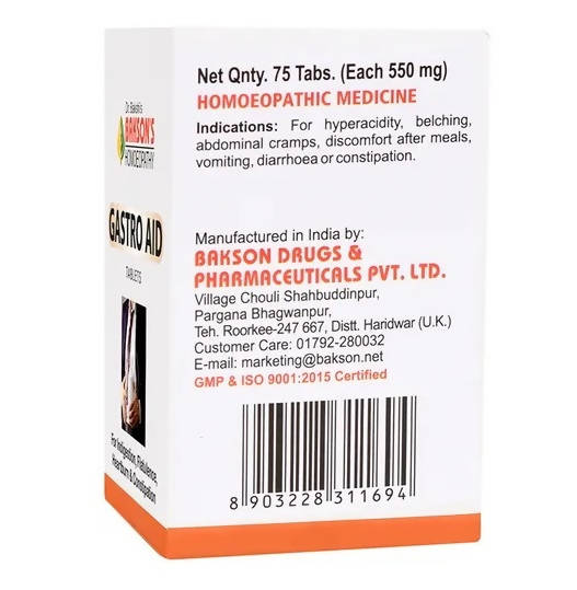 Bakson's Homeopathy Gastro Aid Tablets - 75 Tablets
