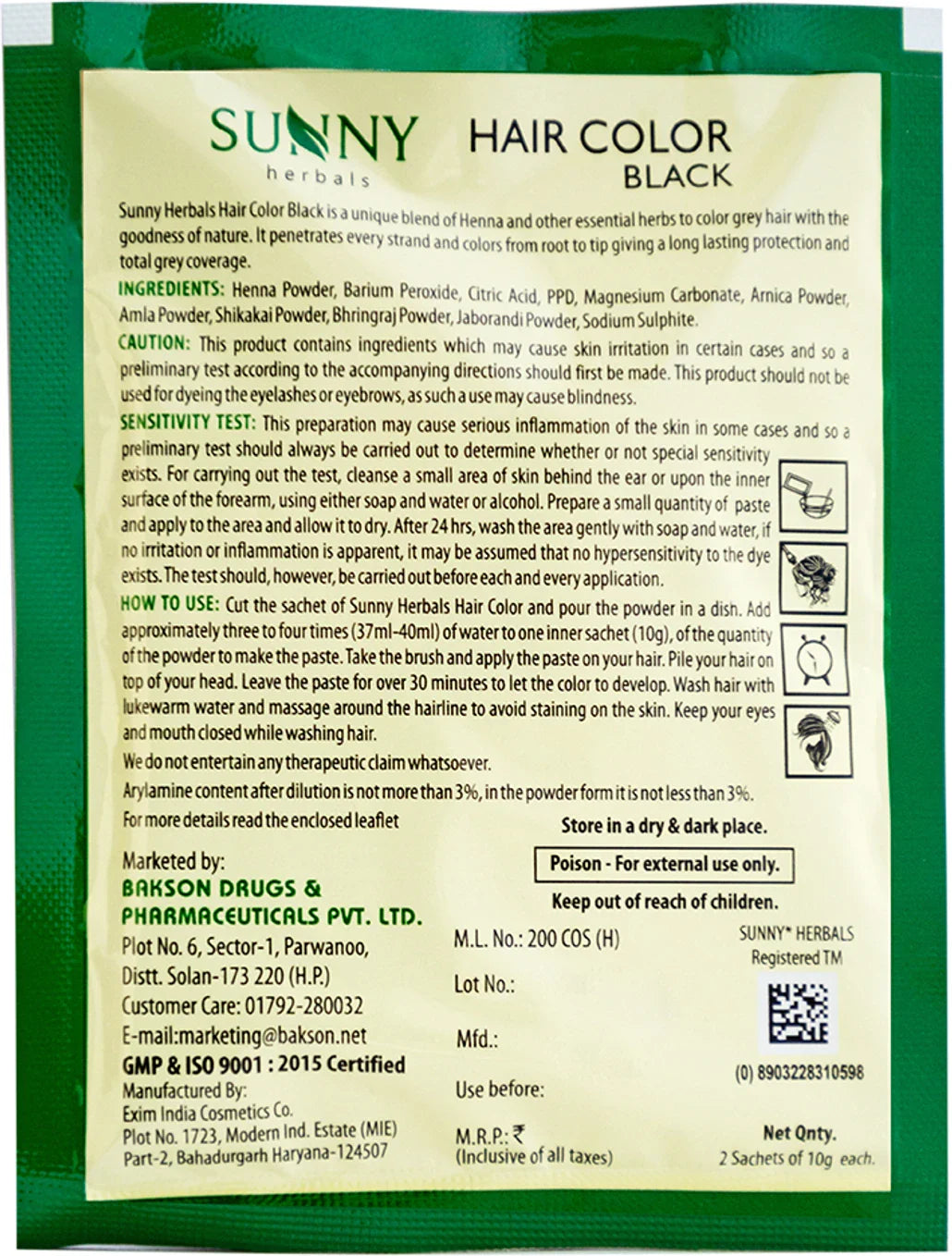 Bakson's Sunny Hair Color (Black) - Pack of 1