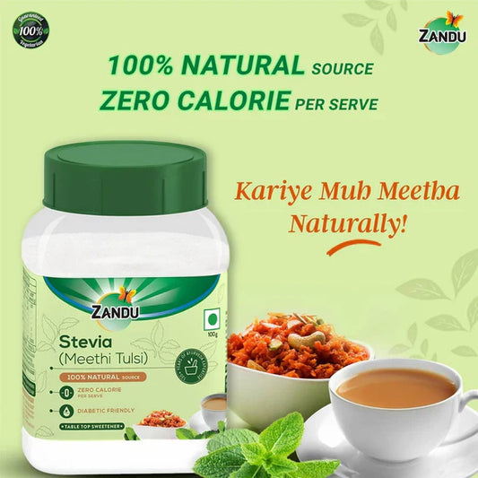Zandu Stevia Meethi Tulsi Powder- A Healthier Substitute For Sugar - 100 gm