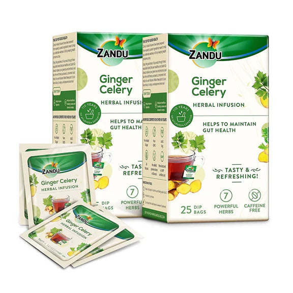 Zandu Ginger Celery Herbal Infusion Tea - Pack of 1 - 25 Tea Bags