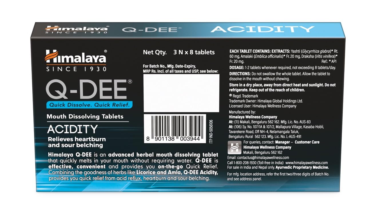 Himalaya Q-DEE Acidity Tablets - 24 tabs