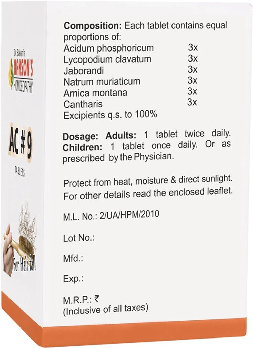 Bakson's Homeopathy AC#9 Tablets - 75 tabs