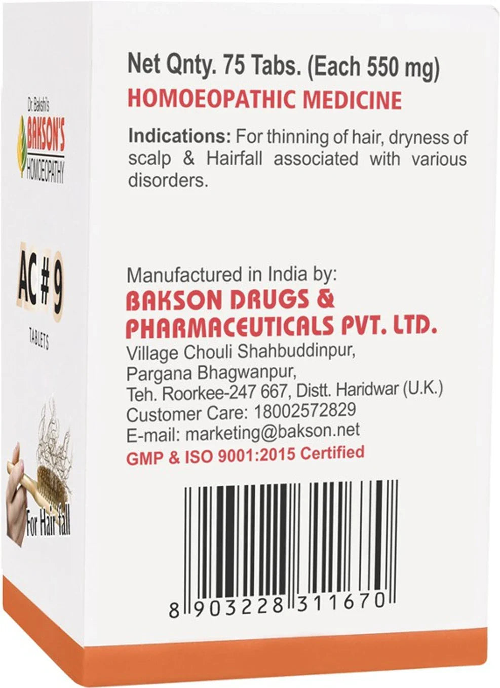 Bakson's Homeopathy AC#9 Tablets - 75 tabs
