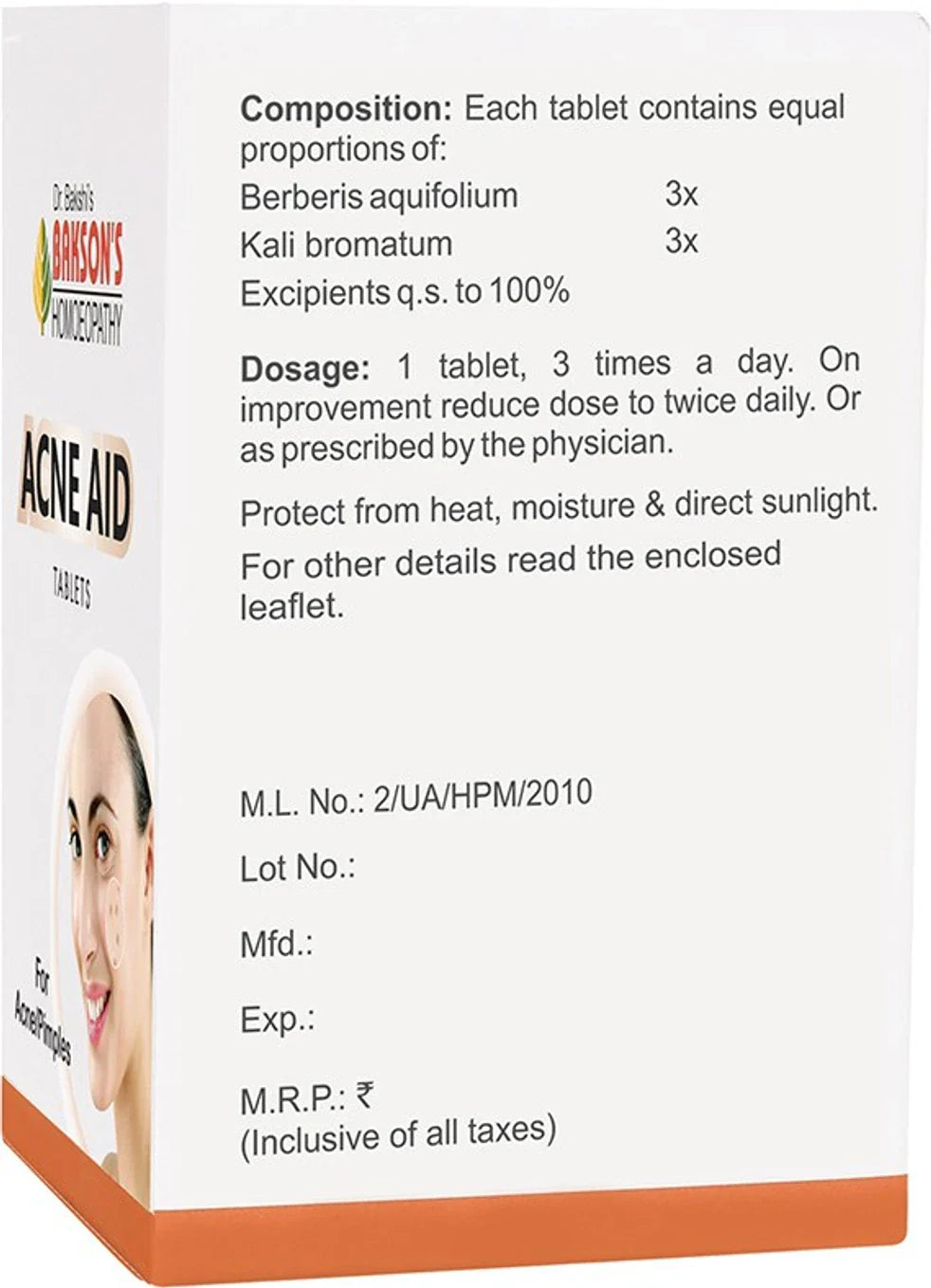 Bakson's Homeopathy Acne Aid Tablets - 75 Tablets