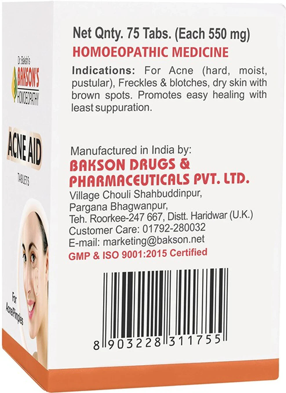 Bakson's Homeopathy Acne Aid Tablets - 75 Tablets