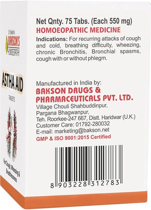 Bakson's Homeopathy Astha Aid Tablets - 75 Tablets