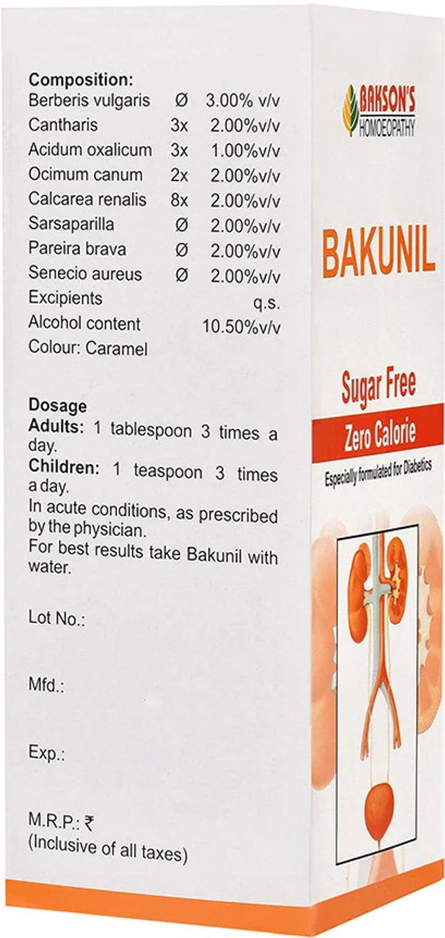 Bakson's Homeopathy Bakunil Syrup (Sugar Free) - 450 ml