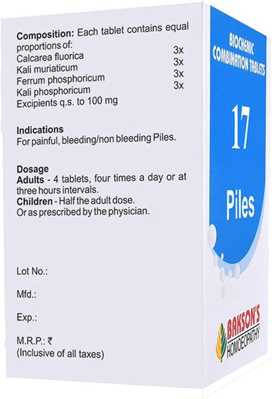Bakson's Homeopathy Biochemic Combination 17 Tablets - 25 gm