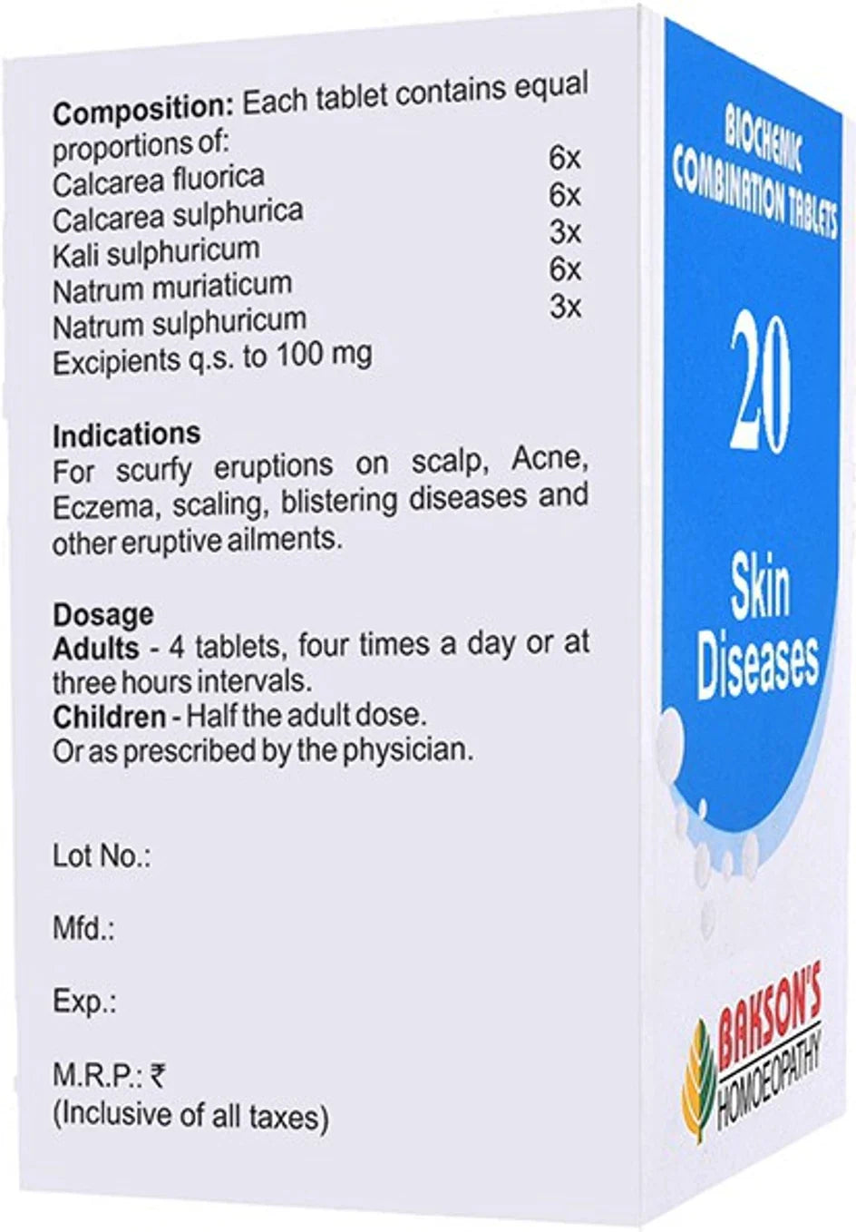 Bakson's Homeopathy Biochemic Combination 20 Tablets - 25 gm