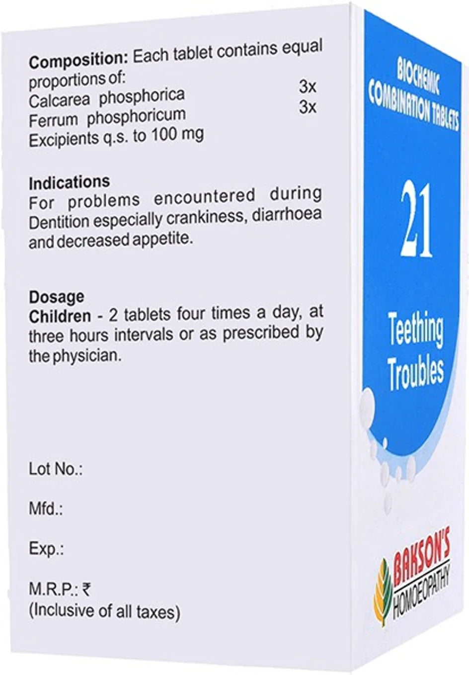 Bakson's Homeopathy Biochemic Combination 21 Tablets - 25 gm