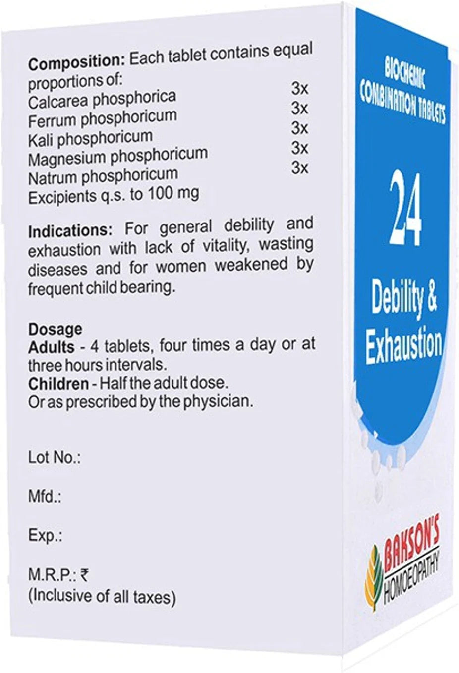 Bakson's Homeopathy Biochemic Combination 24 Tablets - 25 gm