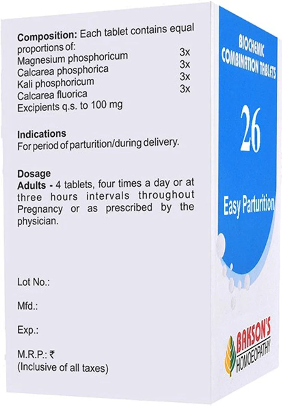 Bakson's Homeopathy Biochemic Combination 26 Tablets - 25 gm