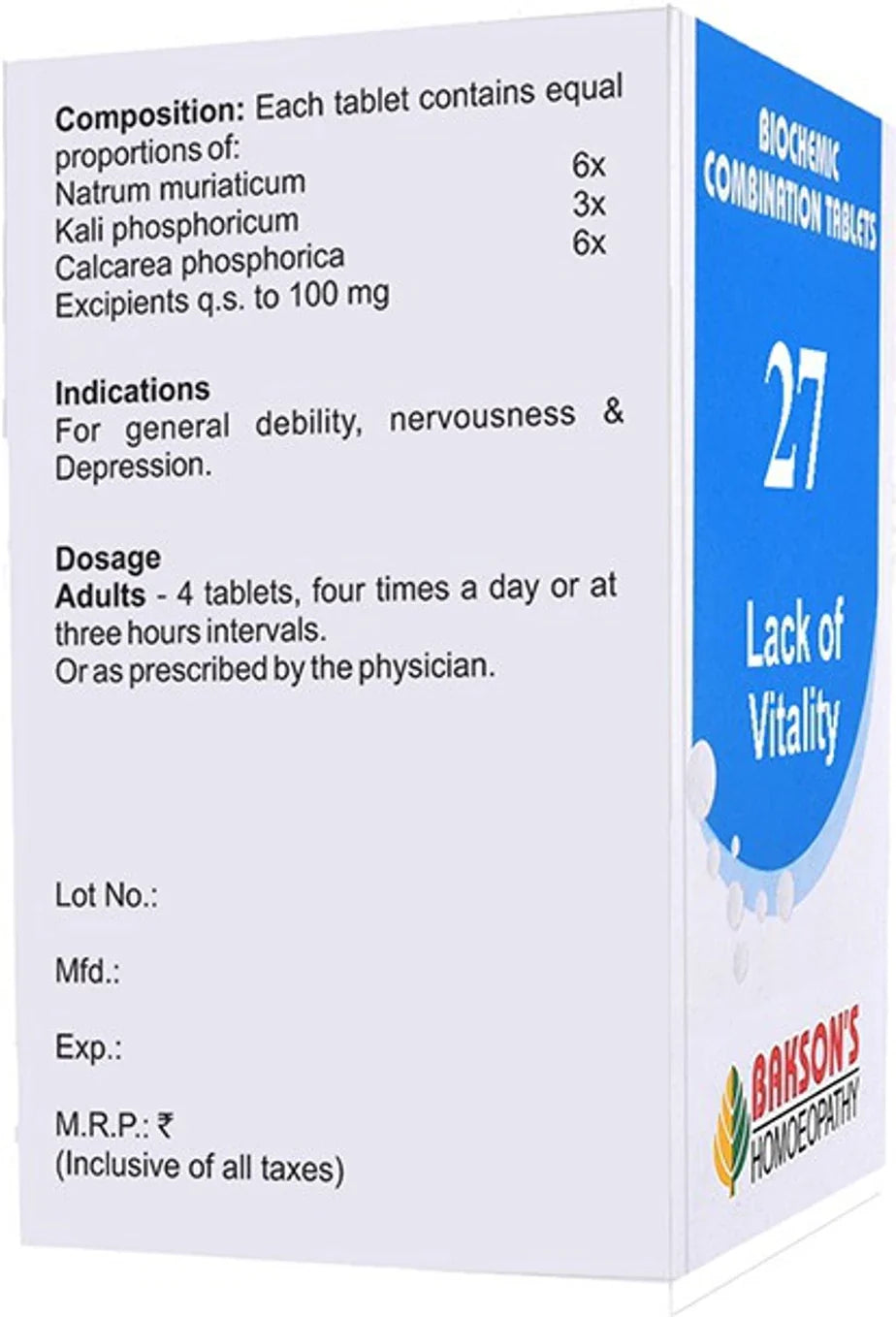 Bakson's Homeopathy Biochemic Combination 27 Tablets - 25 gm