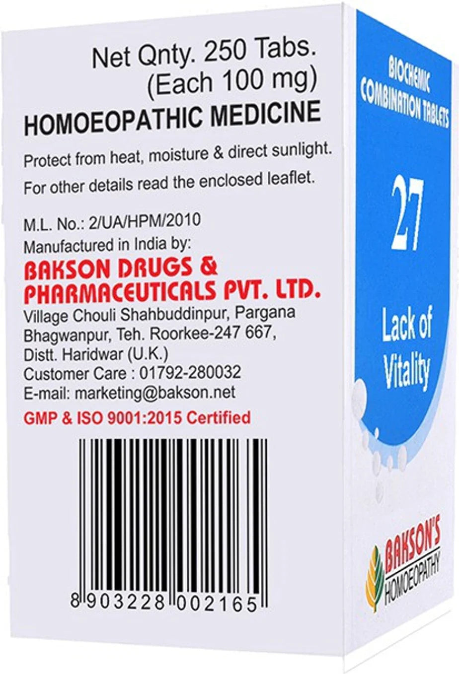 Bakson's Homeopathy Biochemic Combination 27 Tablets - 25 gm
