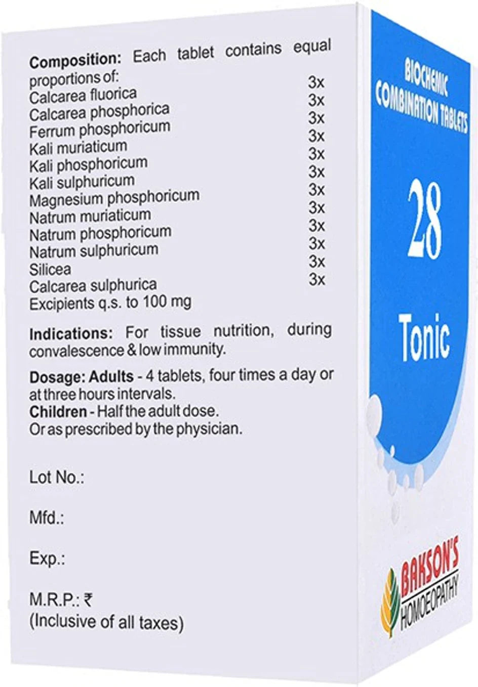 Bakson's Homeopathy Biochemic Combination 28 Tablets - 25 gm