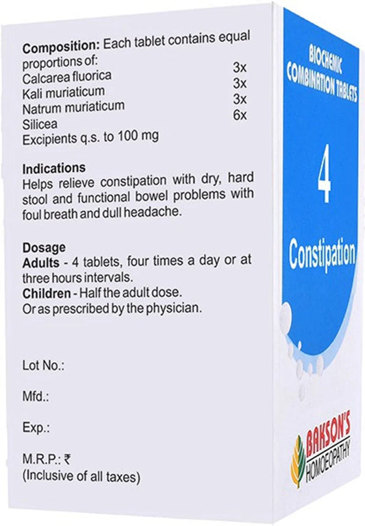 Bakson's Homeopathy Biochemic Combination 4 Tablets - 25 gm