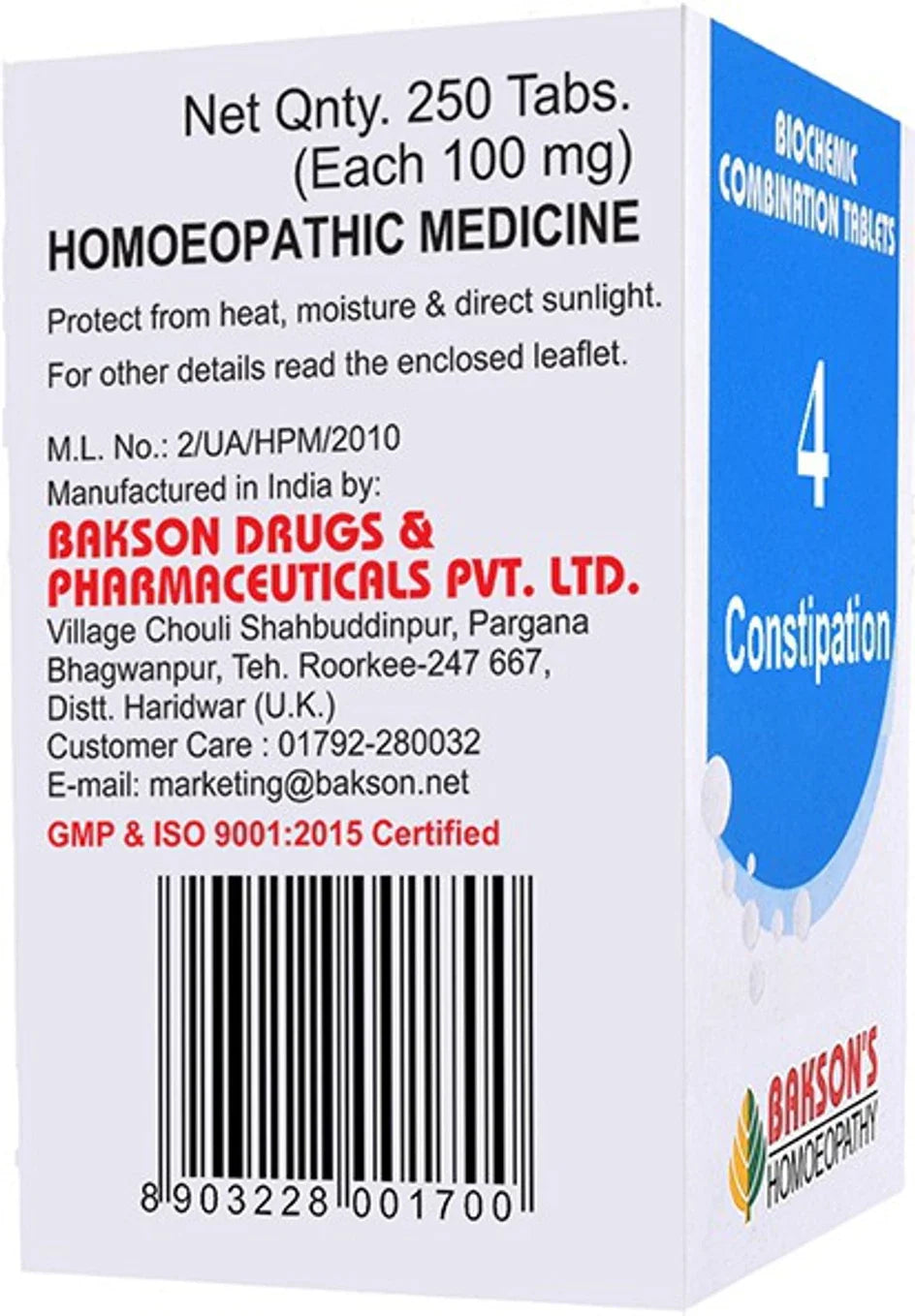 Bakson's Homeopathy Biochemic Combination 4 Tablets - 25 gm