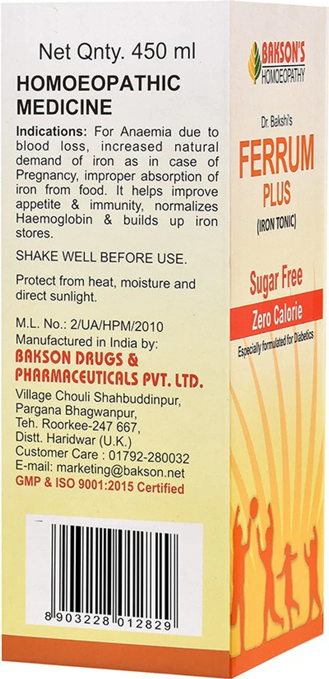 Bakson's Homeopathy Ferrum Plus- Sugar Free - 450 ml