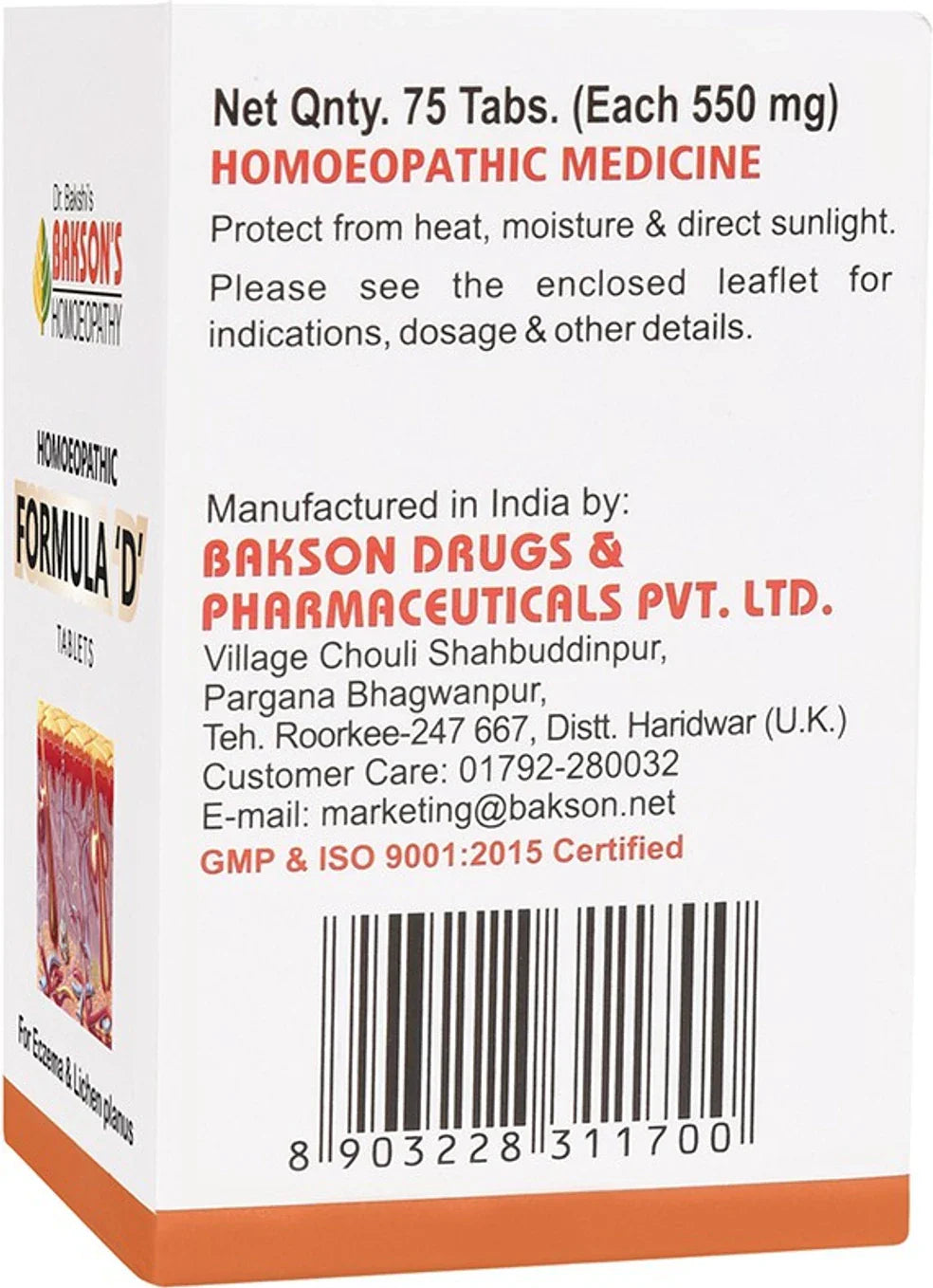 Bakson's Homoeopathic Formula D Tablet - 75 tabs