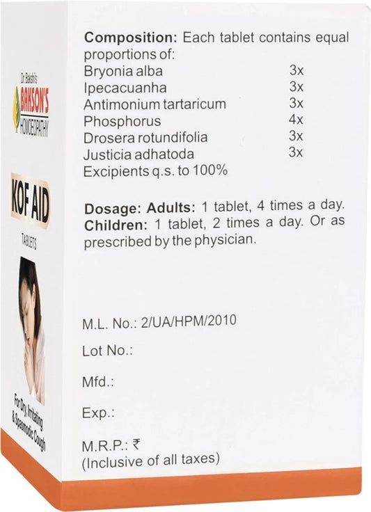 Bakson's Homeopathy Kof Aid Tablets - 75 Tablets