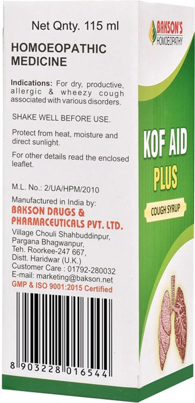 Bakson's Homeopathy Kof Aid Plus Syrup - 115 ml