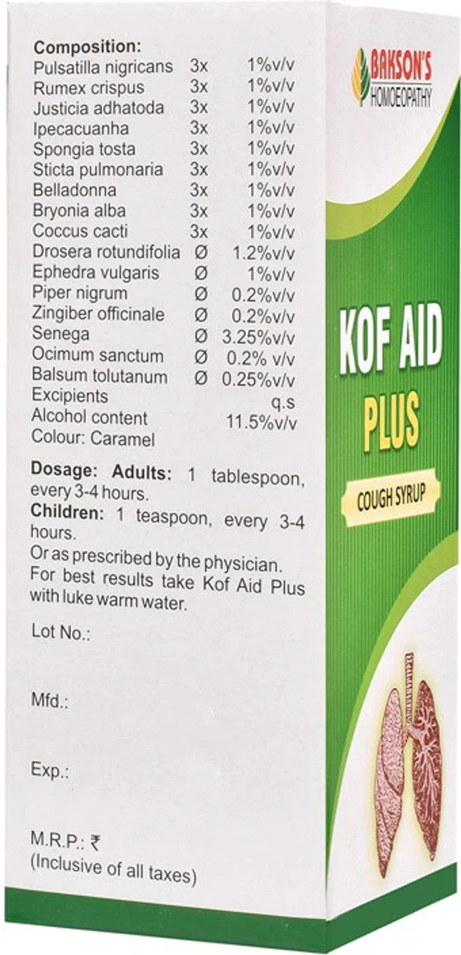Bakson's Homeopathy Kof Aid Plus Syrup - 115 ml