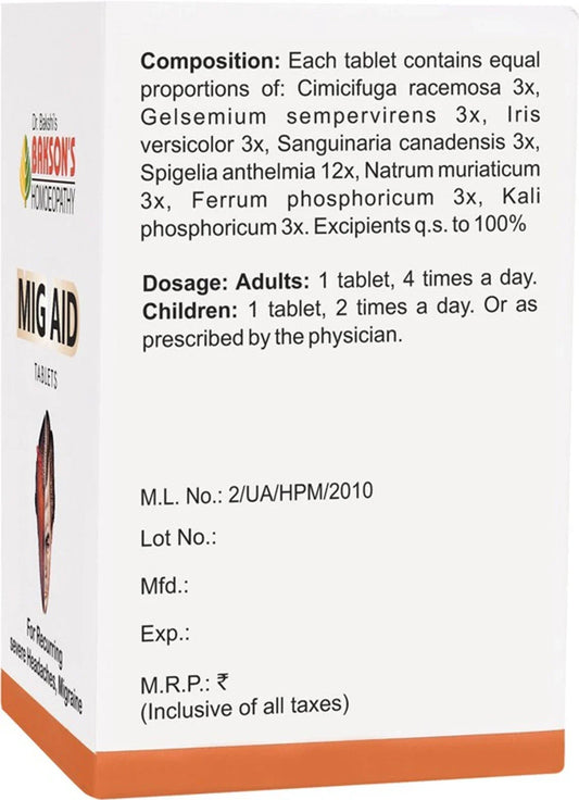 Bakson's Homeopathy Mig Aid Tablets - 75 Tablets