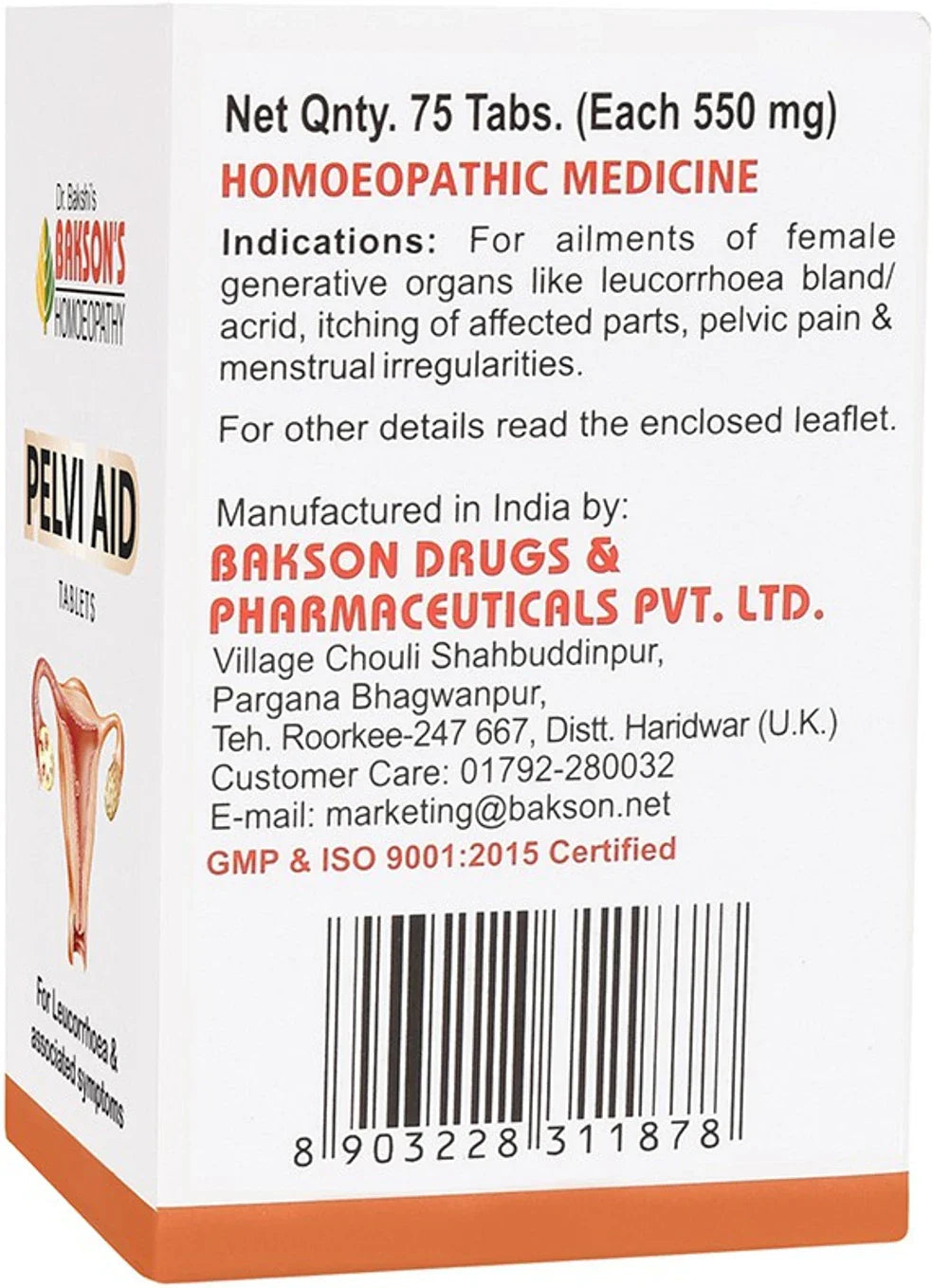 Bakson's Homeopathy Pelvi Aid Tablets - 75 Tablets