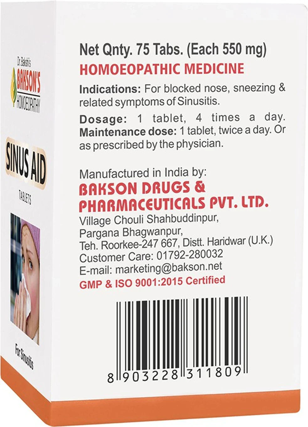 Bakson's Homeopathy Sinus Aid Tablets - 75 Tablets