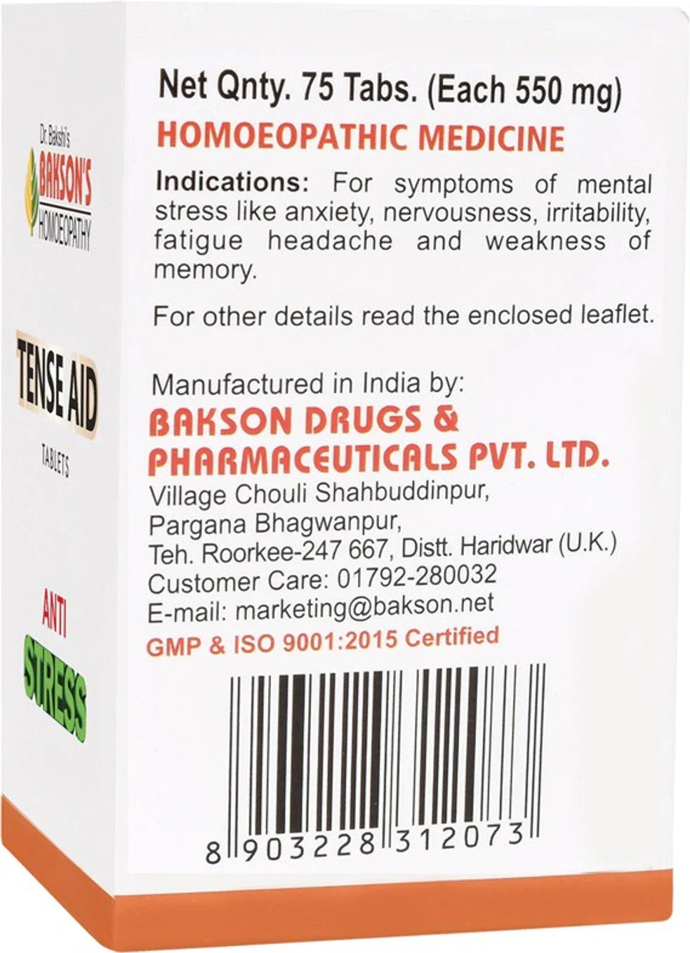 Bakson's Homeopathy Tense Aid Tablets - 75 Tablets