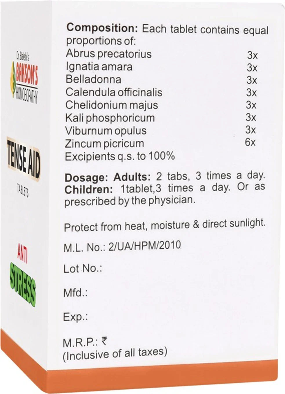Bakson's Homeopathy Tense Aid Tablets - 75 Tablets