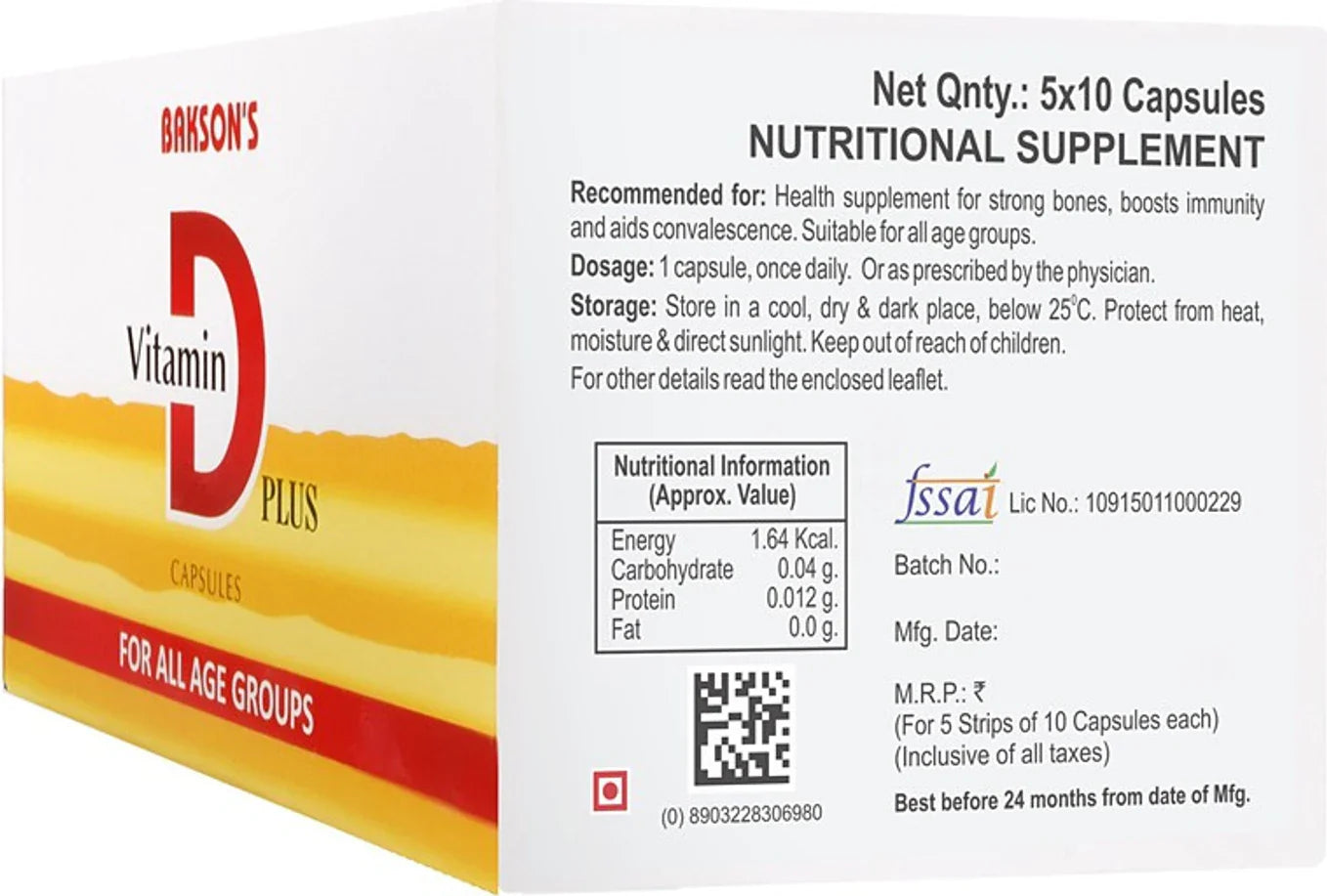 Bakson's Homeopathy Vitamin D Plus Capsules - 50 caps