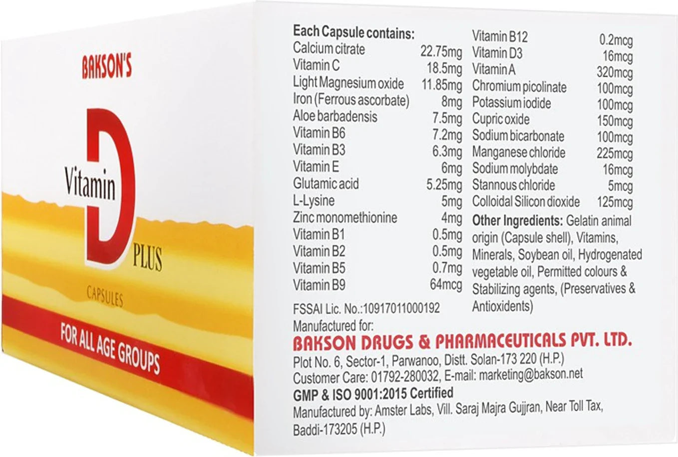Bakson's Homeopathy Vitamin D Plus Capsules - 50 caps