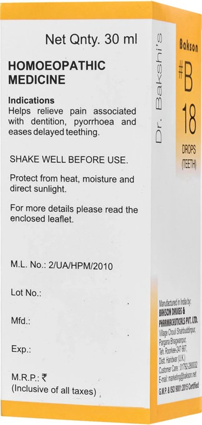 Bakson's Homeopathy B18 Drops (Teeth) - 30 ml