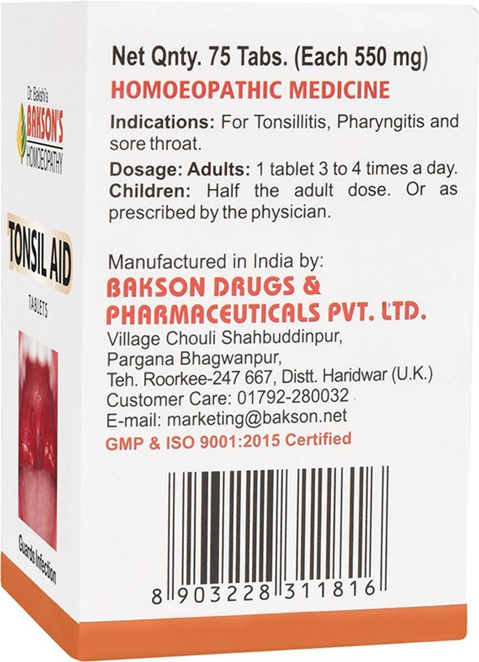 Bakson's Tonsil Aid Tablets - 75 tabs