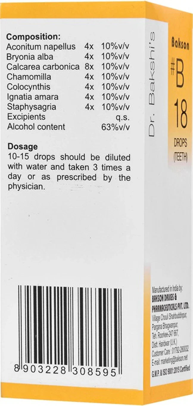 Bakson's Homeopathy B18 Drops (Teeth) - 30 ml