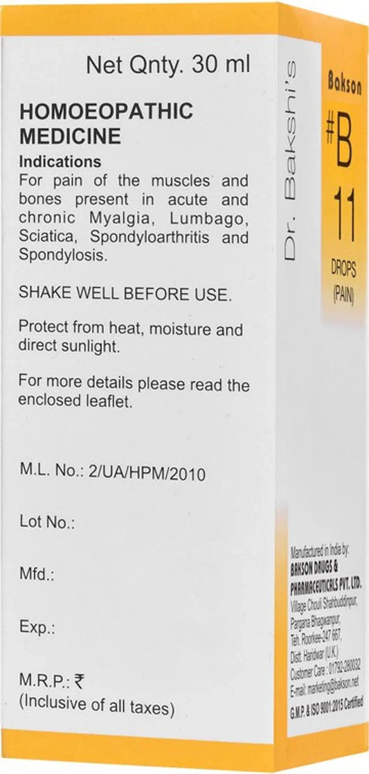 Bakson's Homeopathy B11 Drops (Pain) - 30 ml