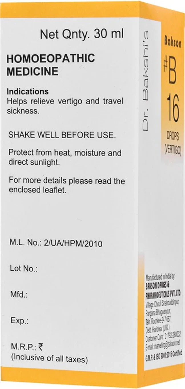 Bakson's Homeopathy B16 Drops - 30 ml