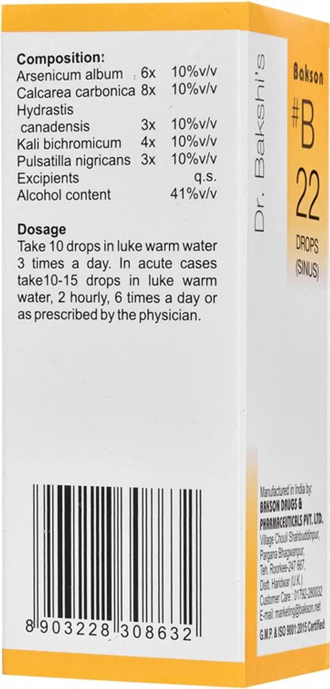 Bakson's Homeopathy B22 Sinus Drops - 30 ml