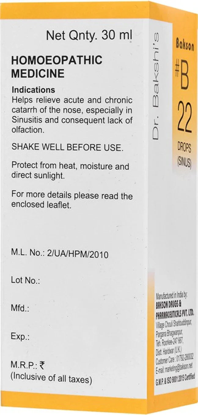 Bakson's Homeopathy B22 Sinus Drops - 30 ml