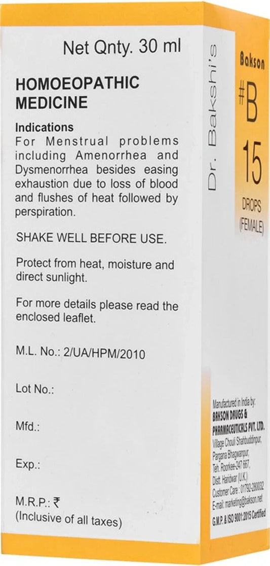 Bakson's Homeopathy B15 Drops (Female) - 30 ml