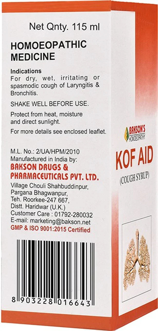 Bakson's Homeopathy Kof Aid Syrup - 115 ml