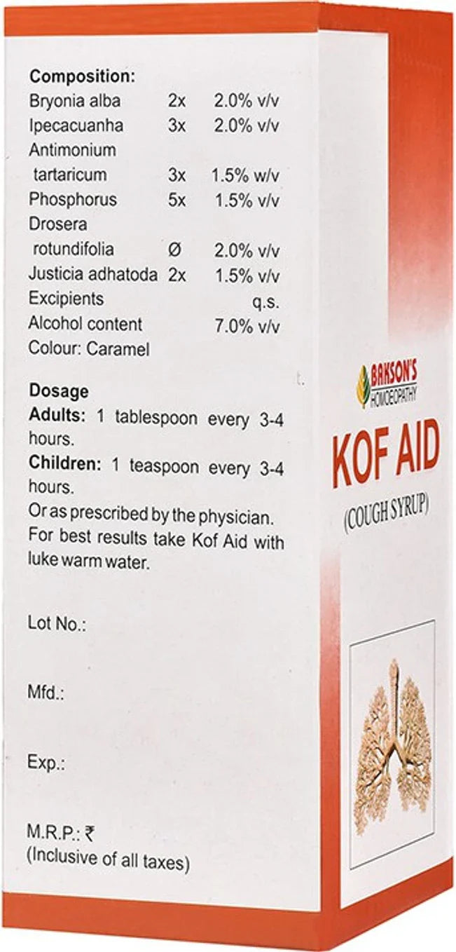 Bakson's Homeopathy Kof Aid Syrup - 115 ml