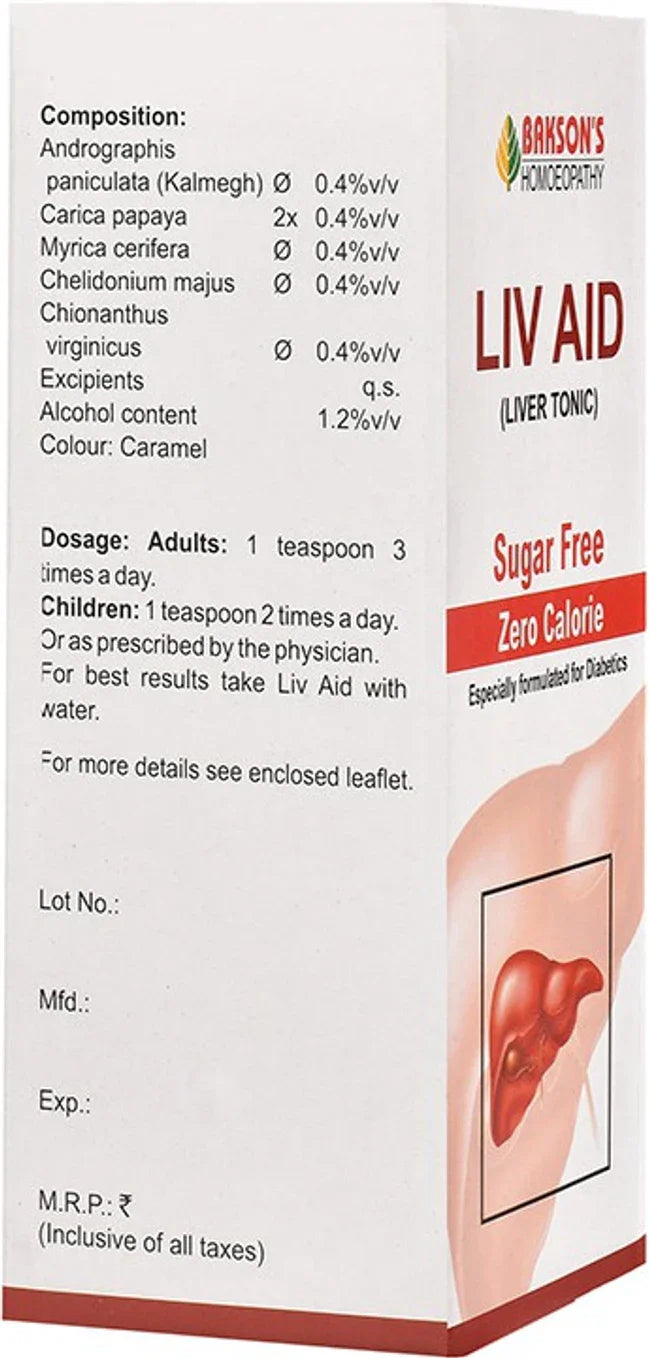 Bakson's Homeopathy Liv Aid Liver Tonic Sugar Free - 115 ml