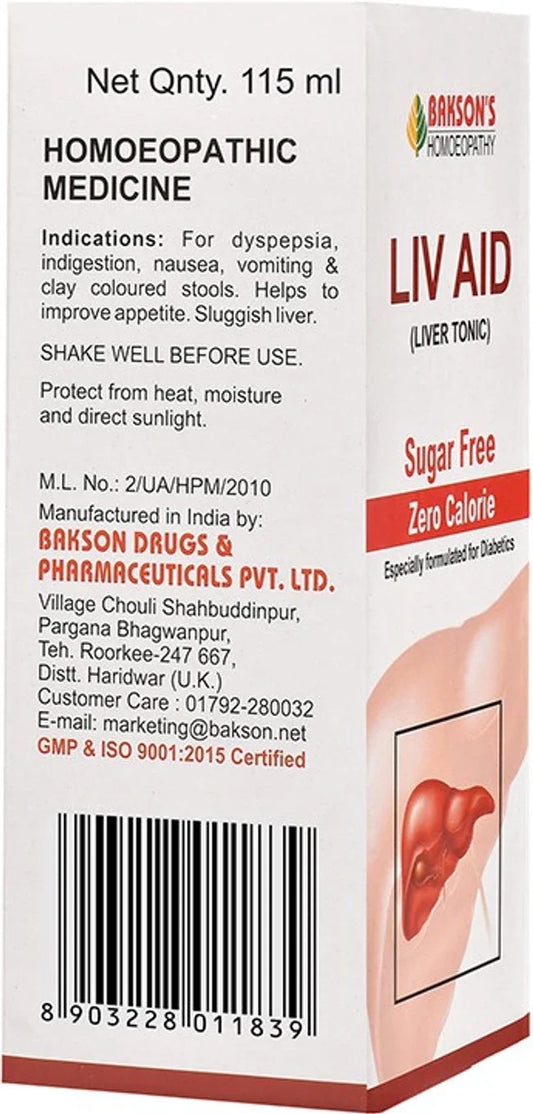 Bakson's Homeopathy Liv Aid Liver Tonic Sugar Free - 115 ml