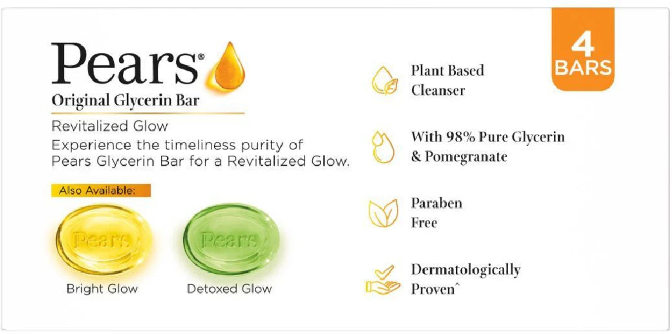 Pears Naturale Pomegranate Brightening Bathing Soap Bar - Pack of 4 - 125 gm