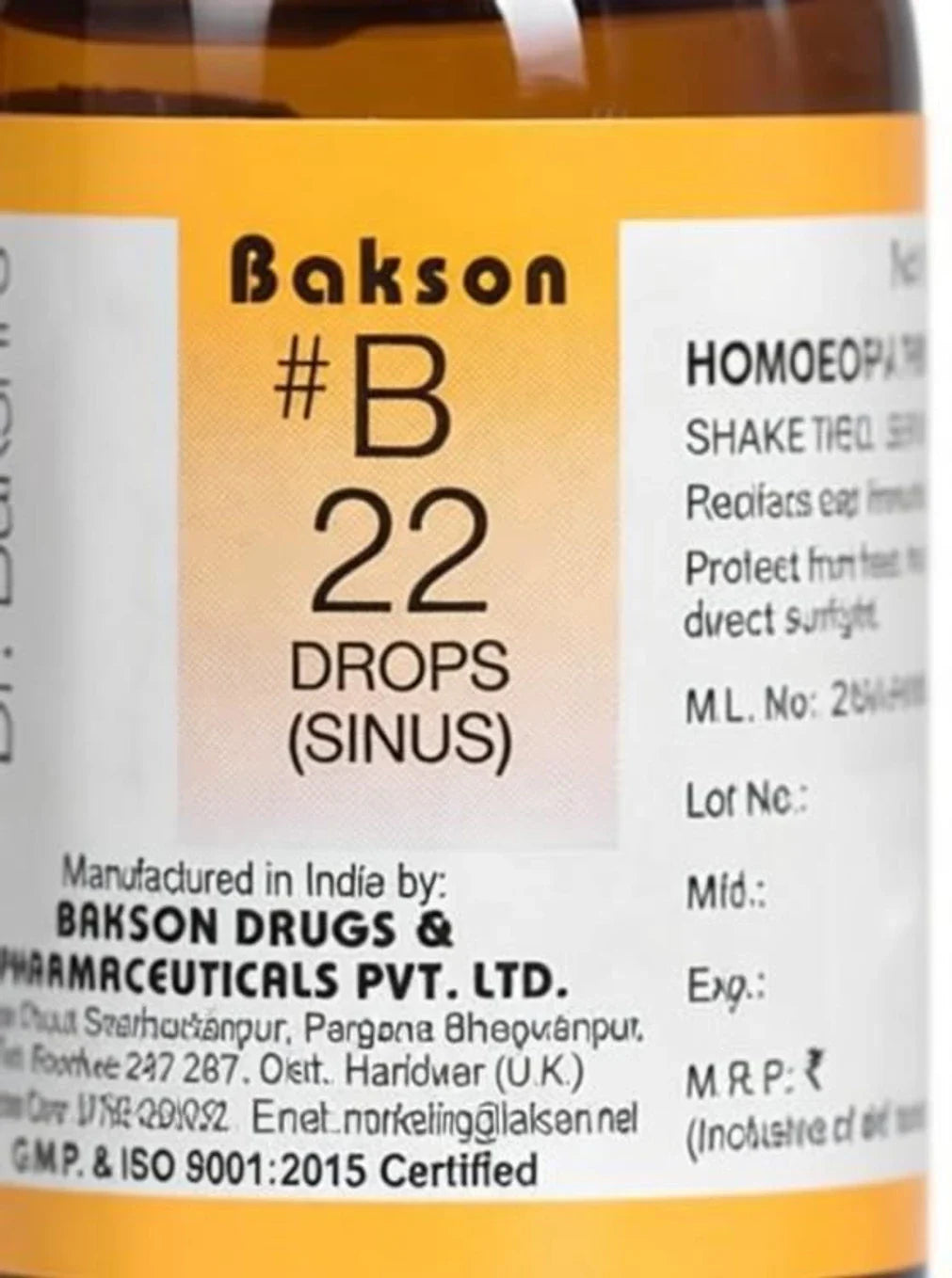 Bakson's Homeopathy B22 Sinus Drops - 30 ml