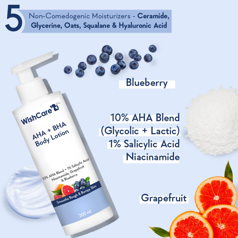 WishCare All Skin De-Tan Combo - AHA BHA Body Lotion & SPF50 Sunscreen Lotion 200ml