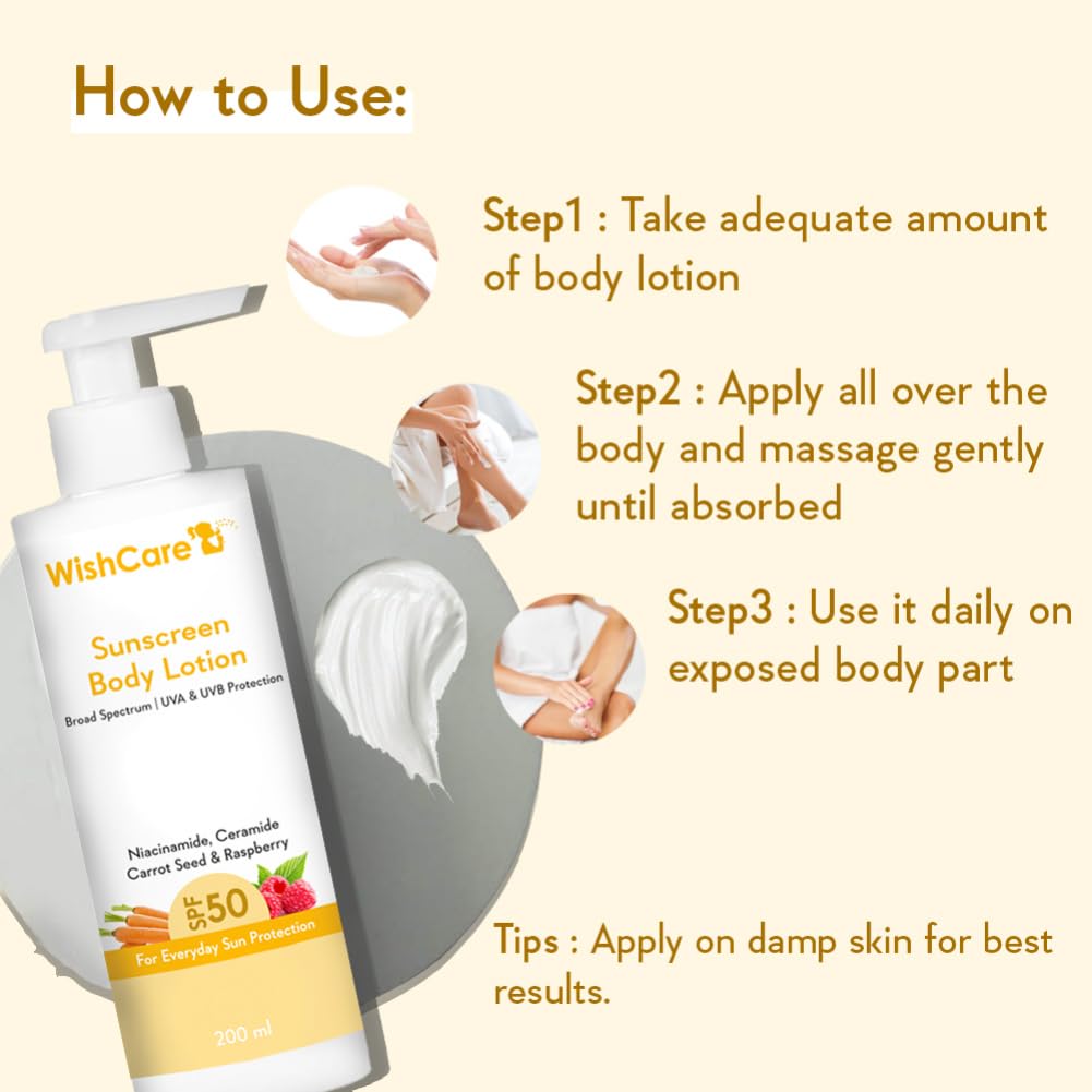 WishCare All Skin De-Tan Combo - AHA BHA Body Lotion & SPF50 Sunscreen Lotion 200ml